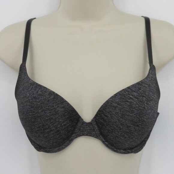 Victorias Secret 34C Padded Perfect Coverage Bra Heather Gray Black Underwire - Picture 15 of 16